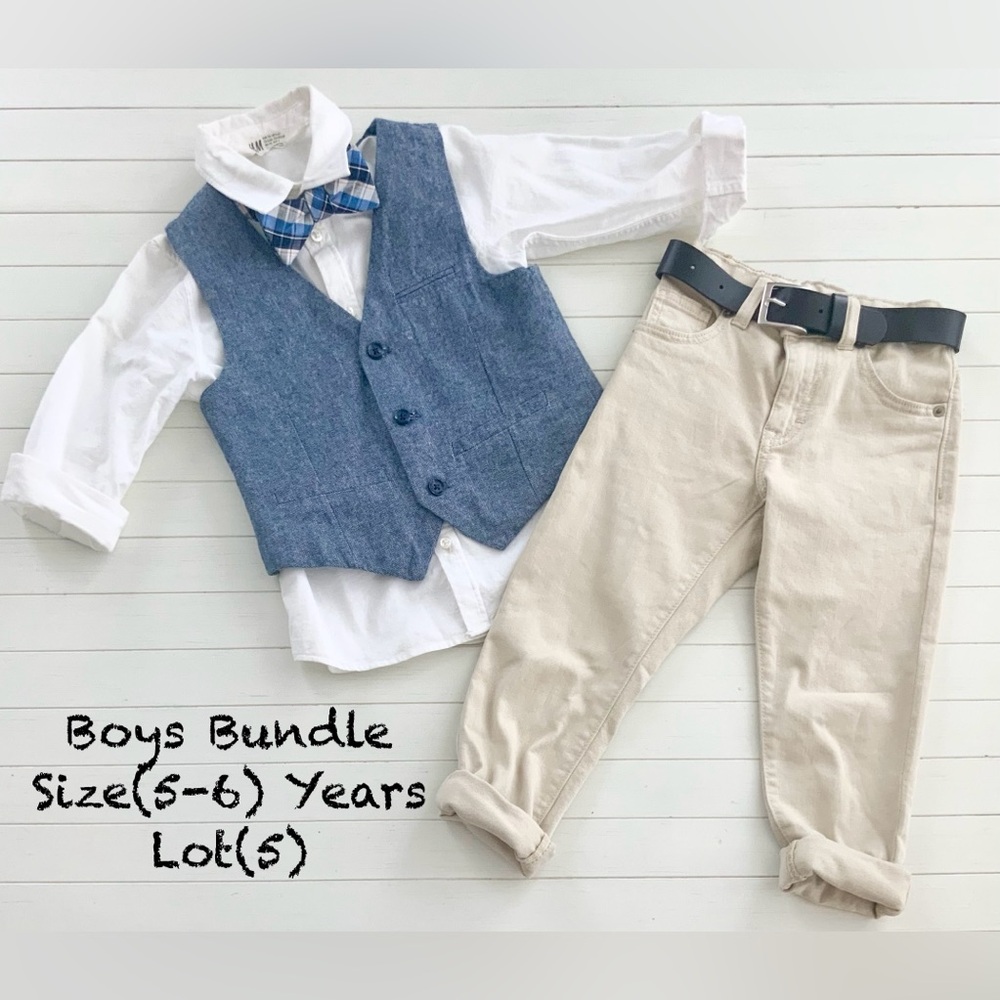 Boys Bundle H&M Shirt, Vest & Belt Gymboree Skinny Jeans & Chaps Bow Tie (5)